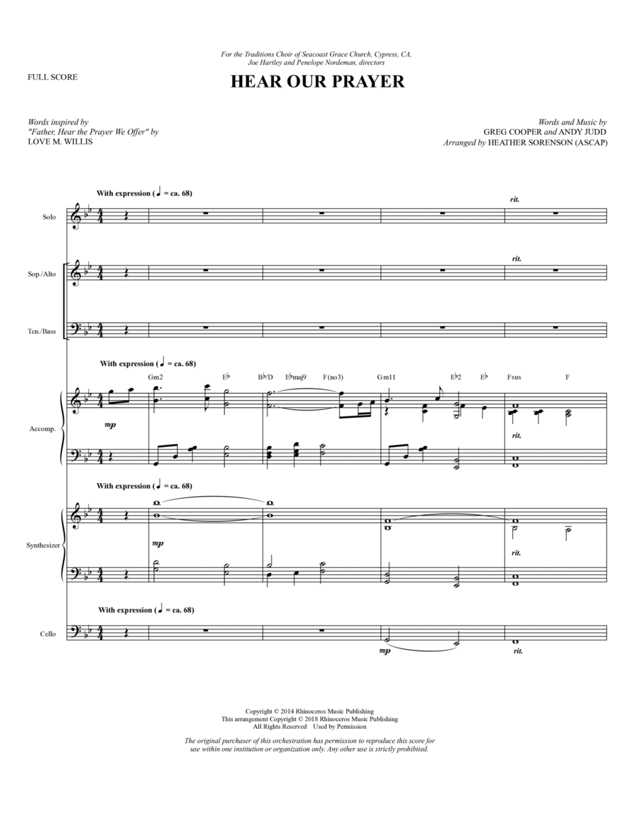 Hear Our Prayer (arr. Heather Sorenson) - Full Score Choir scores gallery preview page 1