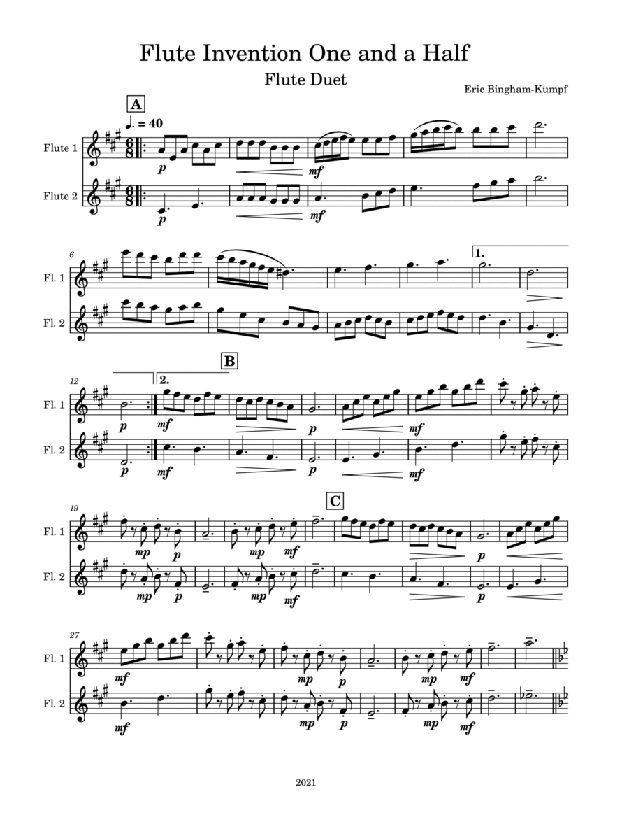 Flute Invention One and a Half Flute Duet scores gallery preview page 1