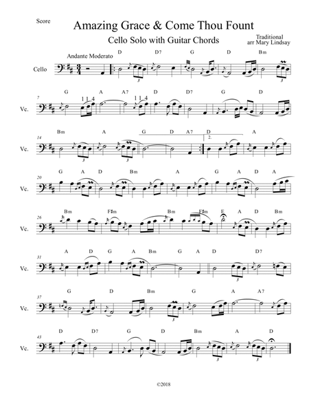 Amazing Grace & Come Thou Fount for Solo Cello with Guitar Chords