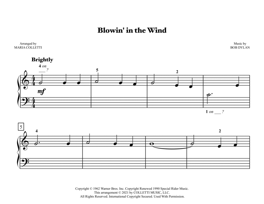 Blowin' In The Wind Easy Piano scores gallery preview page 1