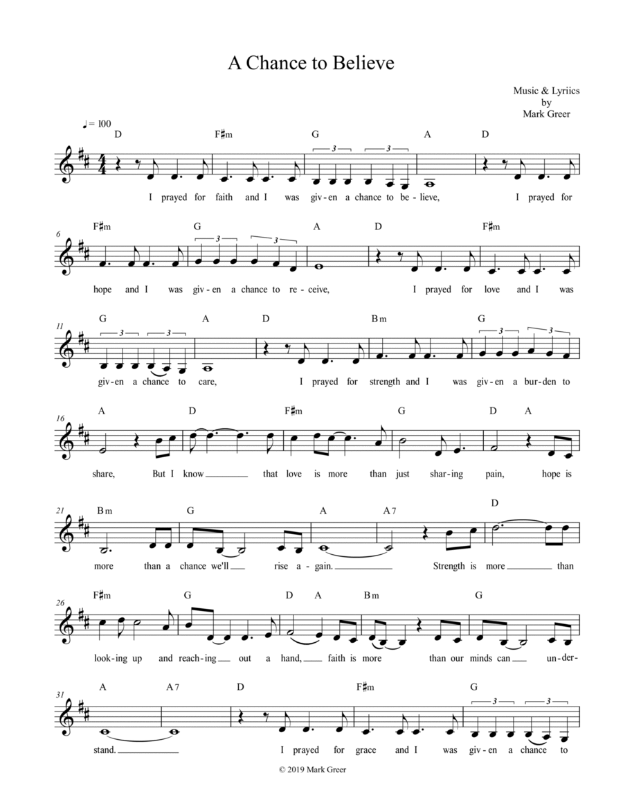 A Chance to Believe A Chance to Believe Guitar scores gallery preview page 1