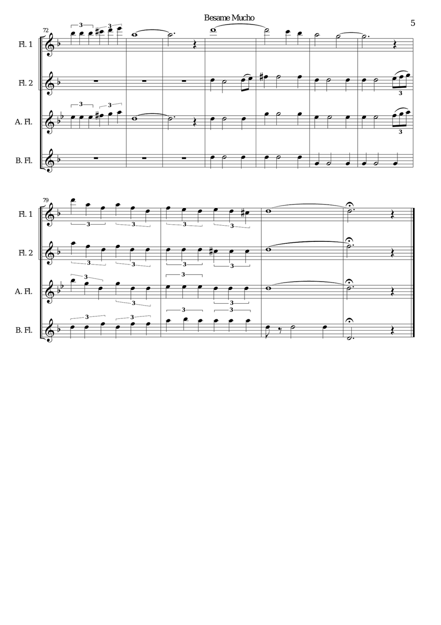 Besame Mucho (Kiss Me Much) Flute Quartet scores gallery preview page 5