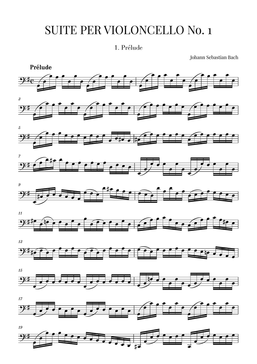 Bach - Prelude from Cello Suite No. 1 in G Major Cello Solo scores gallery preview page 1
