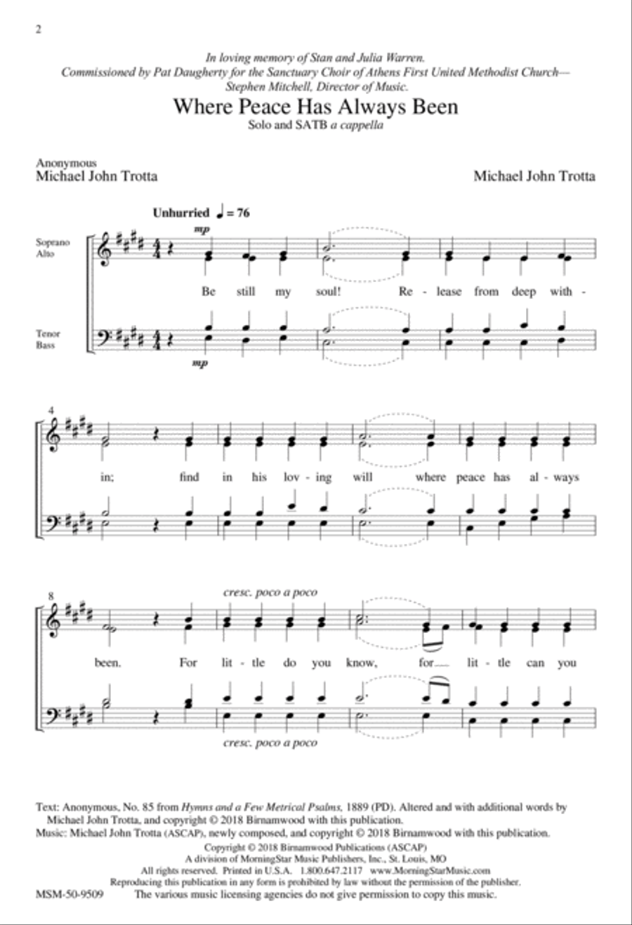 Where Peace Has Always Been 4-Part scores gallery preview page 2