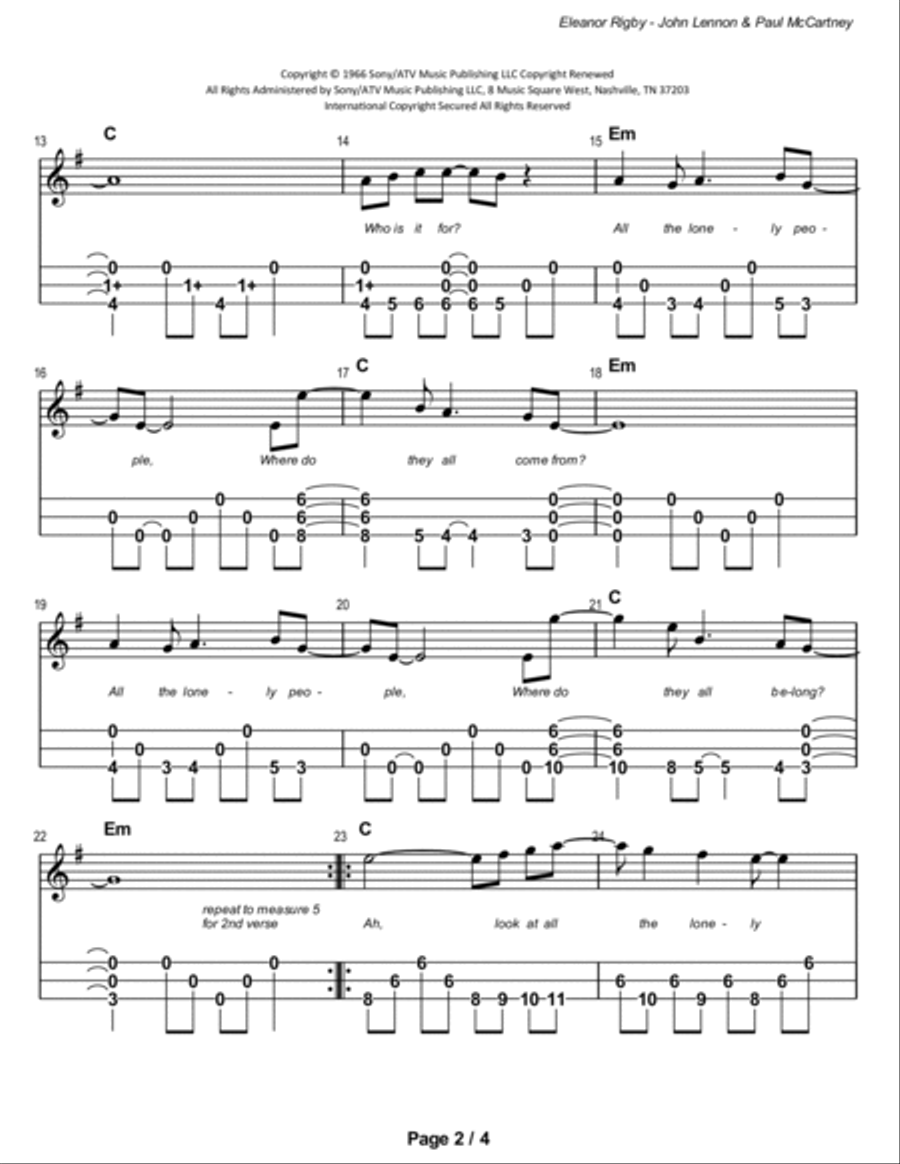 Eleanor Rigby Eleanor Rigby Dulcimer scores gallery preview page 3
