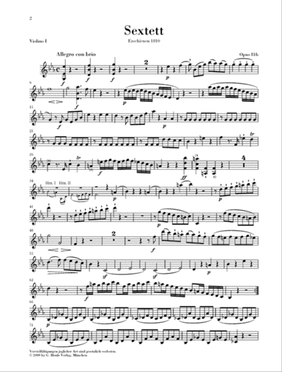 Sextet in E-flat Major, Op. 81b Horn scores gallery preview page 4