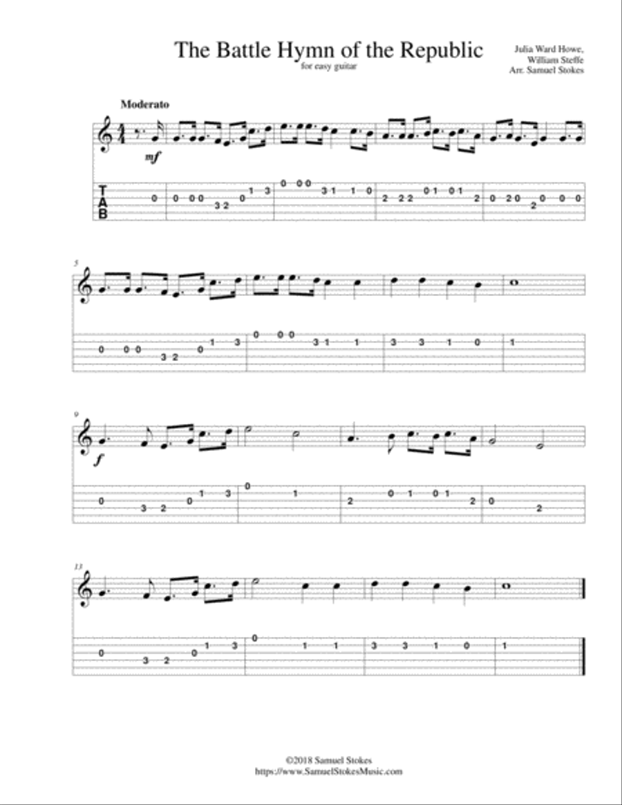 The Battle Hymn of the Republic - for easy guitar with TAB Acoustic Guitar scores gallery preview page 1