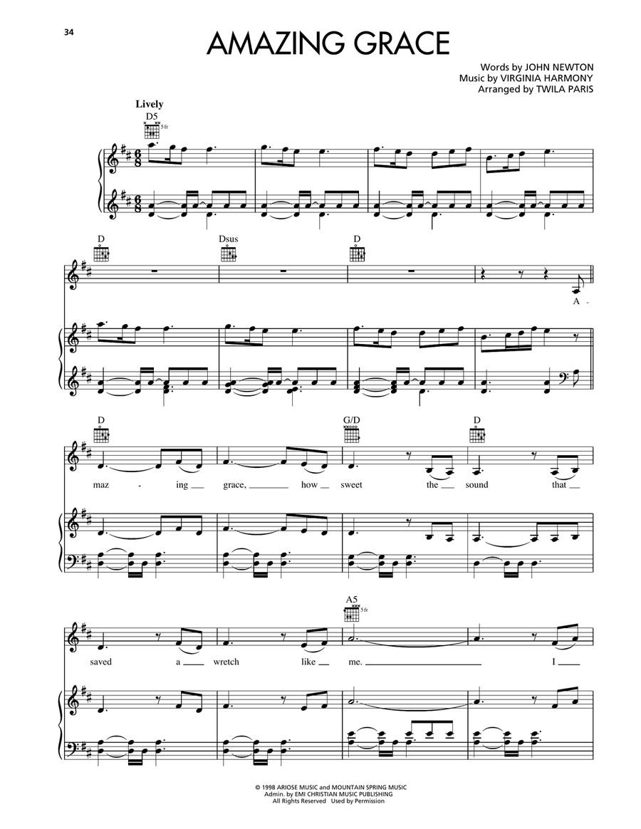 Amazing Grace Piano, Vocal, Guitar scores gallery preview page 1