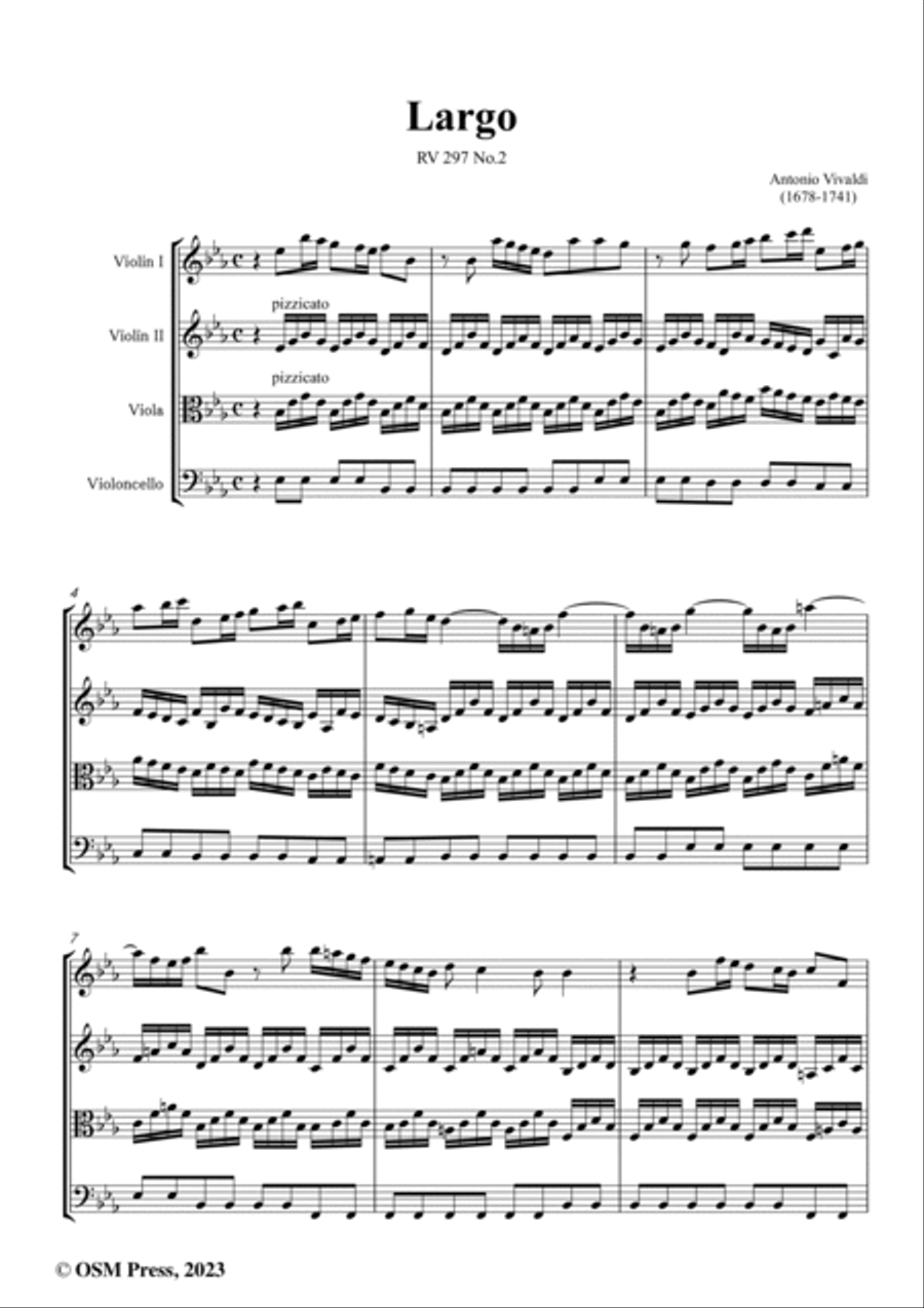 Vivaldi-Largo,RV 297 No.2,from L'inverno(Winter) - Score Only String Quartet scores gallery preview page 2