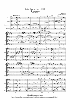 Book cover for Mozart: String Quartet No.14 in C major K.387 (Spring) (Mvt.II Menuetto and Trio) - wind quartet