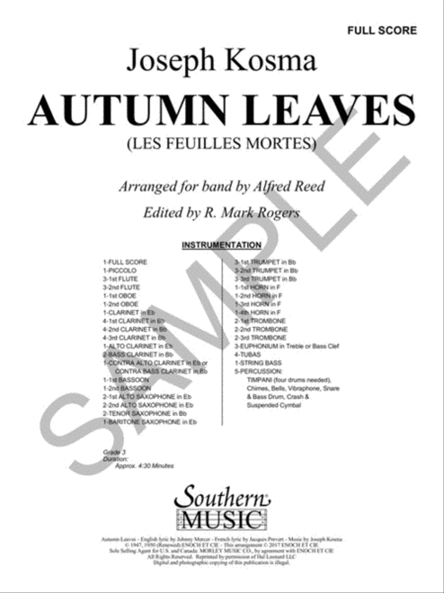 Autumn Leaves (Les Feuilles Mortes) Concert Band scores gallery preview page 2