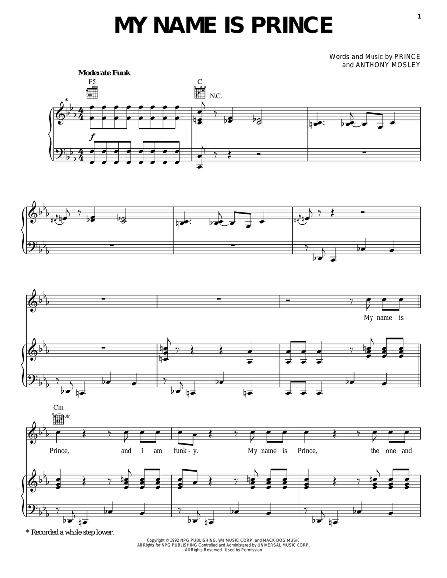 My Name Is Prince Piano, Vocal, Guitar scores gallery preview page 1