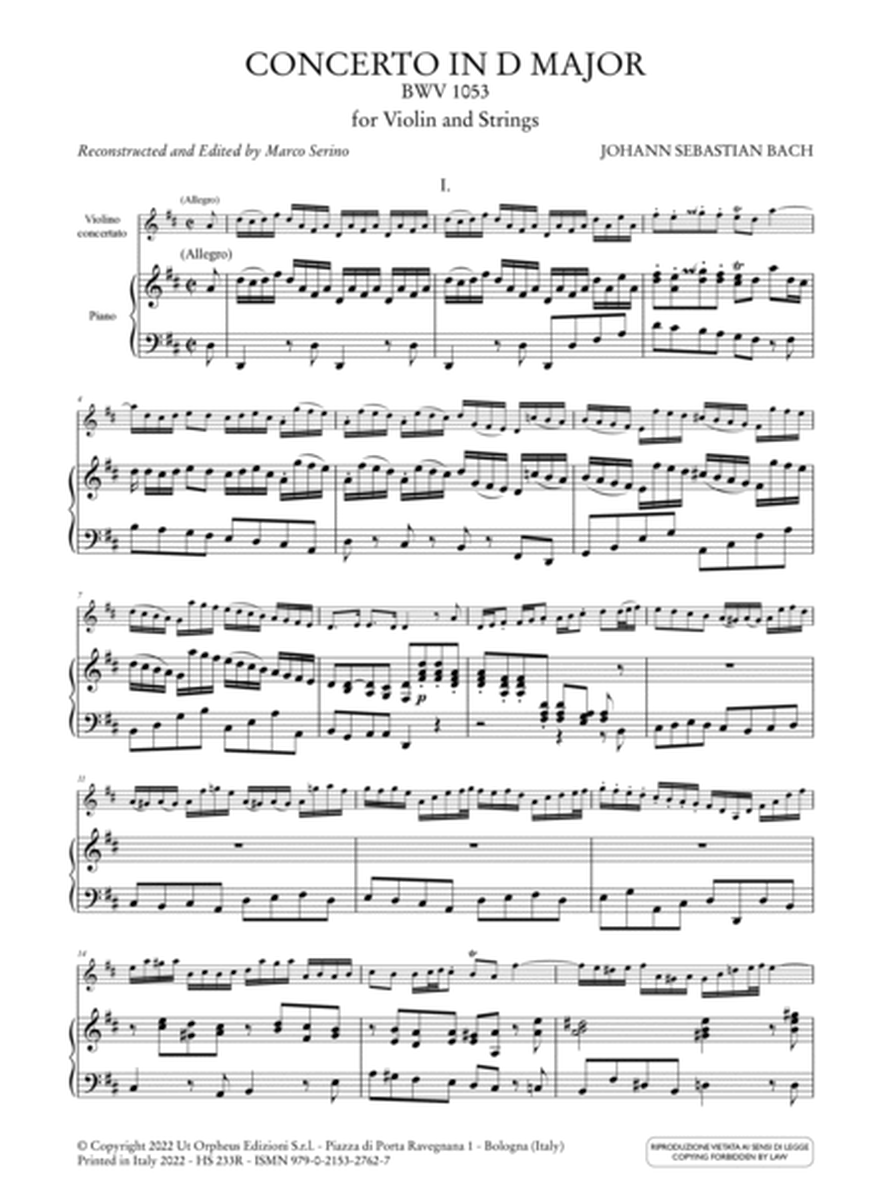 Concerto in D Major BWV 1053 for Violin and Strings. Reconstruction from the Harpsichord version