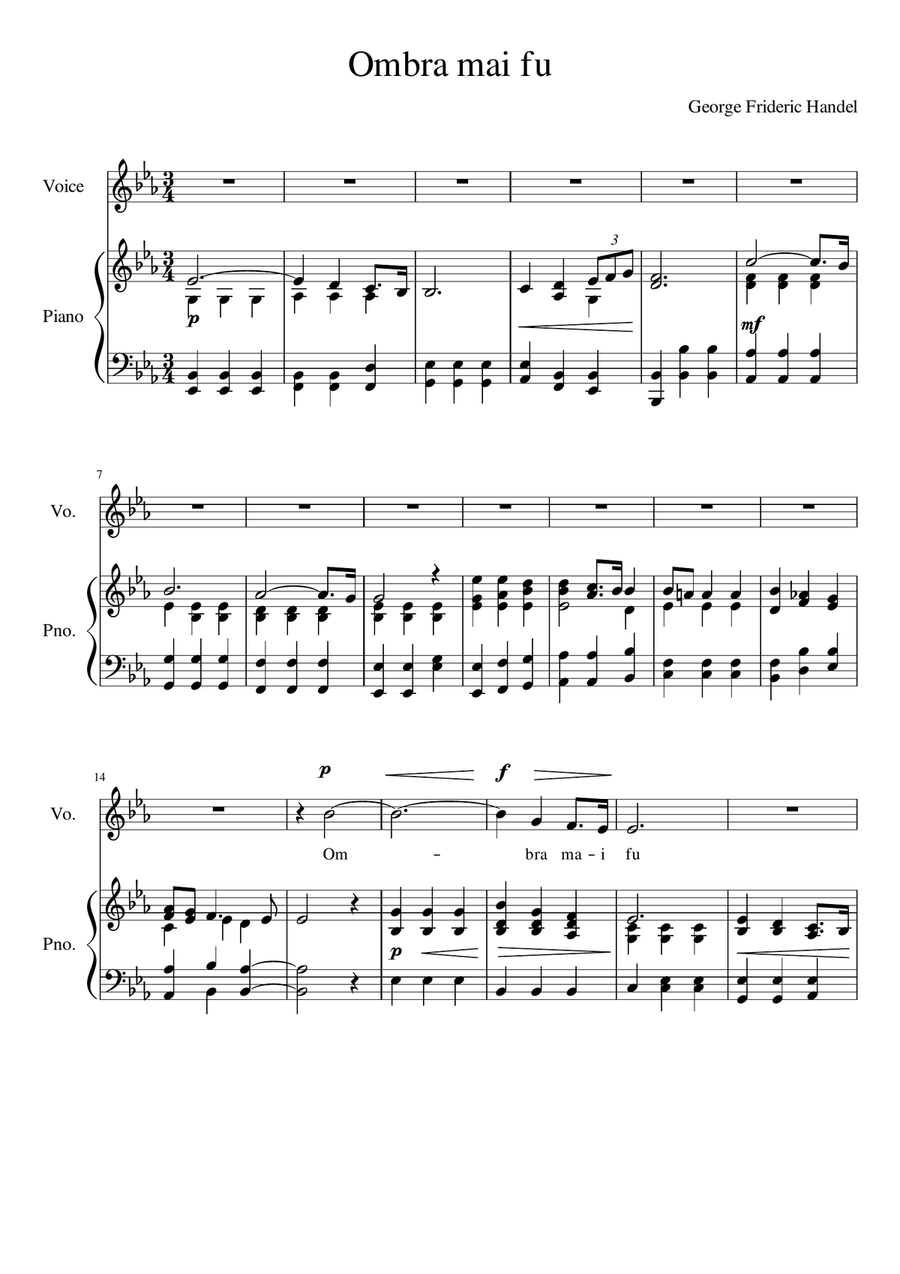 Ombra mai fu - Eb Major Voice Solo scores gallery preview page 2