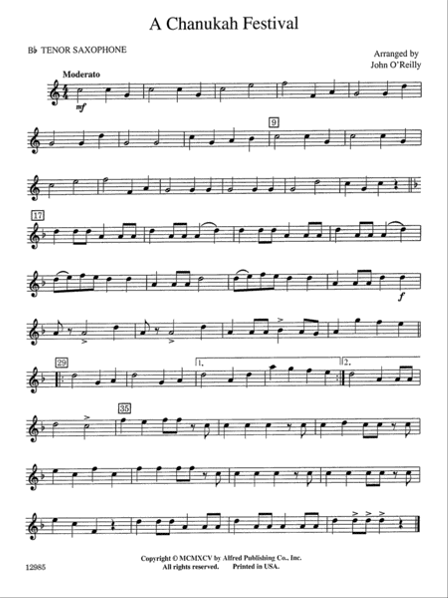 A Chanukah Festival: B-flat Tenor Saxophone Concert Band scores gallery preview page 1