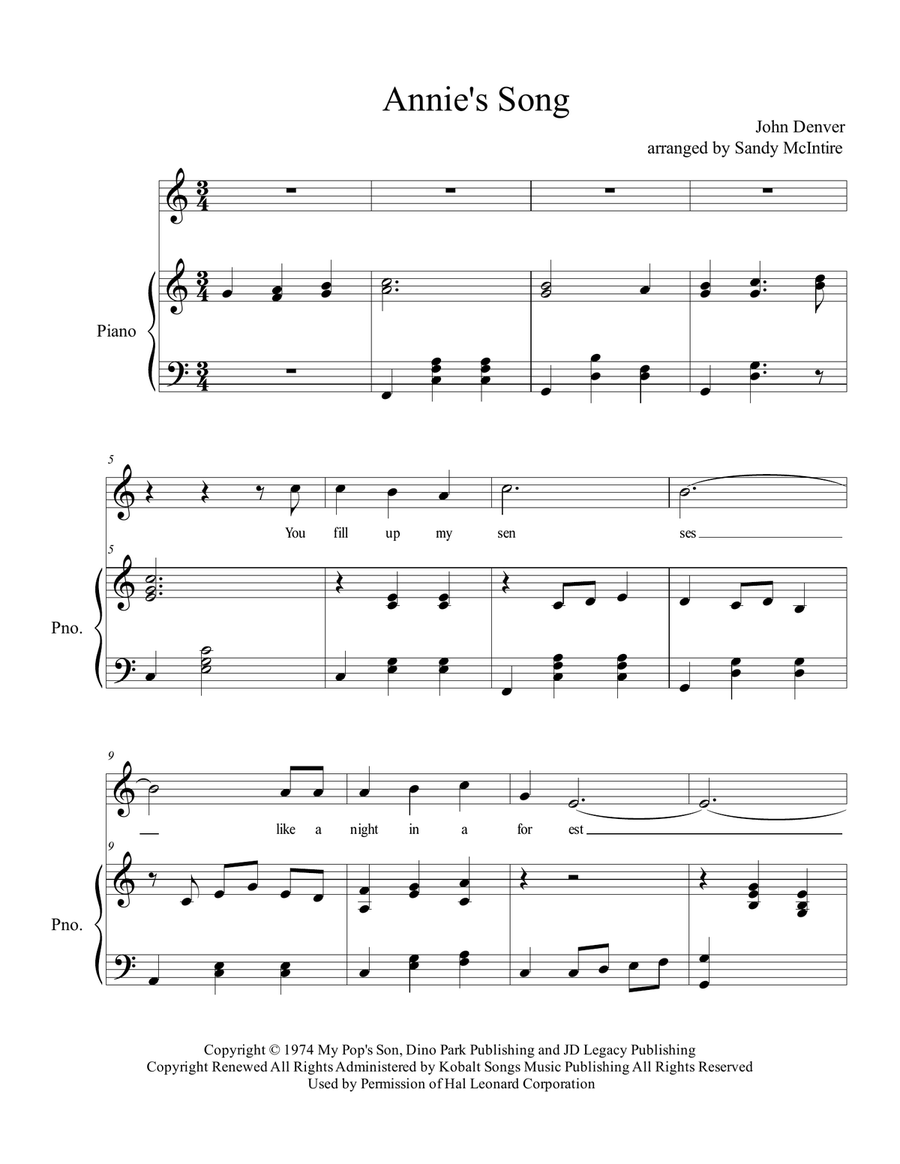 Annie's Song Piano, Vocal scores gallery preview page 1