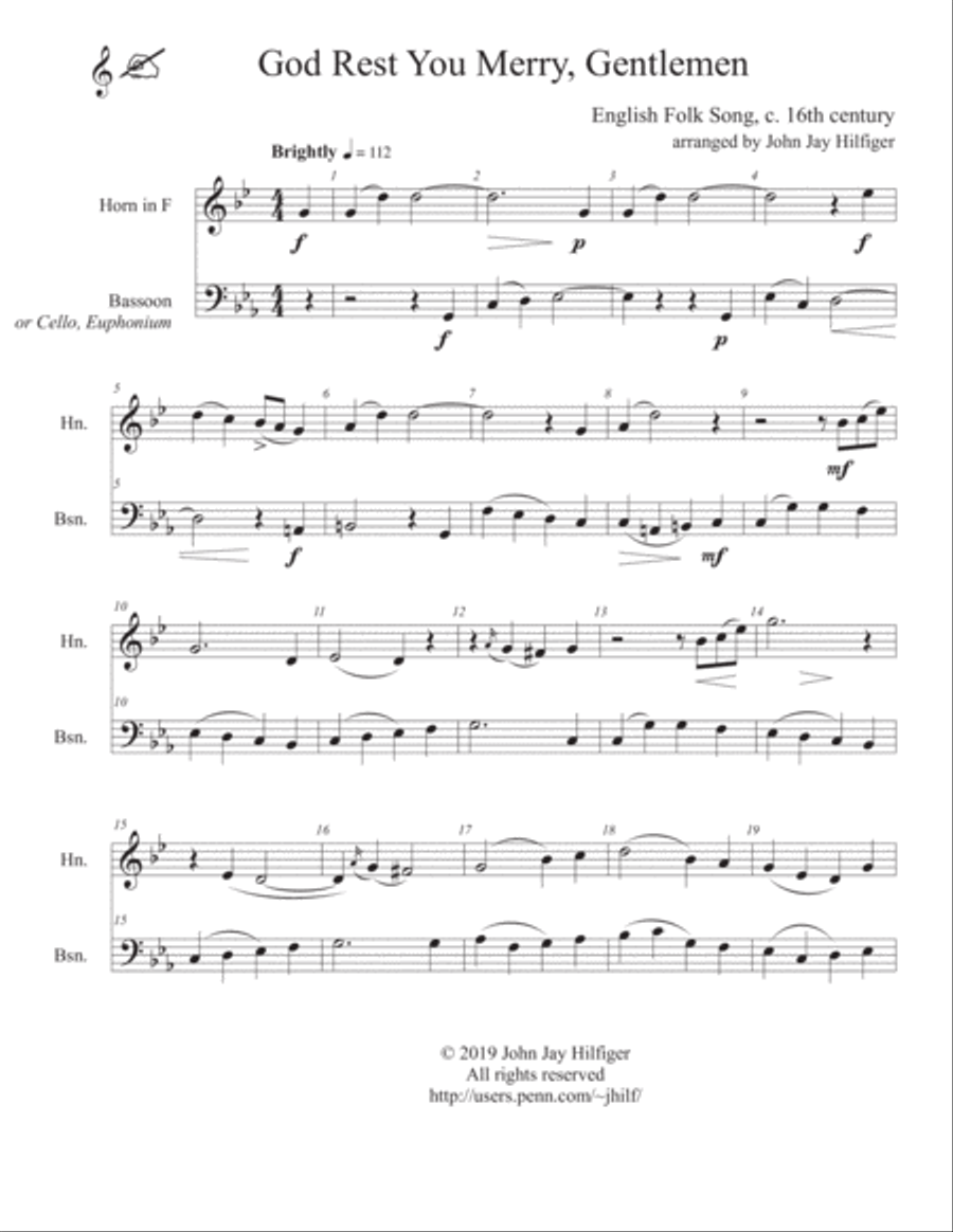 God Rest You Merry, Gentlemen for Horn and Bassoon Woodwind Duet scores gallery preview page 3