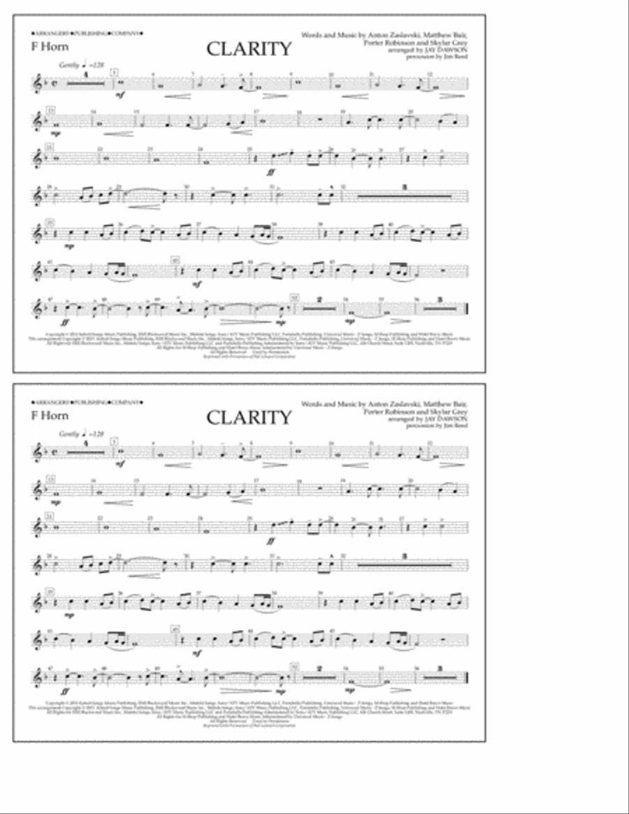 Clarity - F Horn Marching Band scores gallery preview page 1