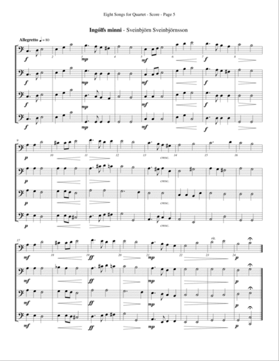 Eight Songs for Quartet for Trombone or Low Brass Quartet Brass Quartet scores gallery preview page 5