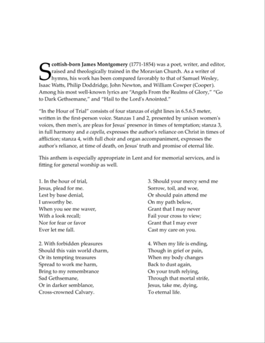 In the Hour of Trial — SATB voices, organ 4-Part scores gallery preview page 2