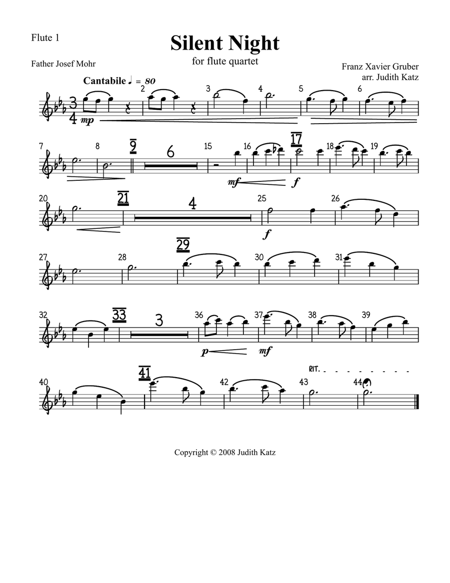 Silent Night Flute Quartet scores gallery preview page 4