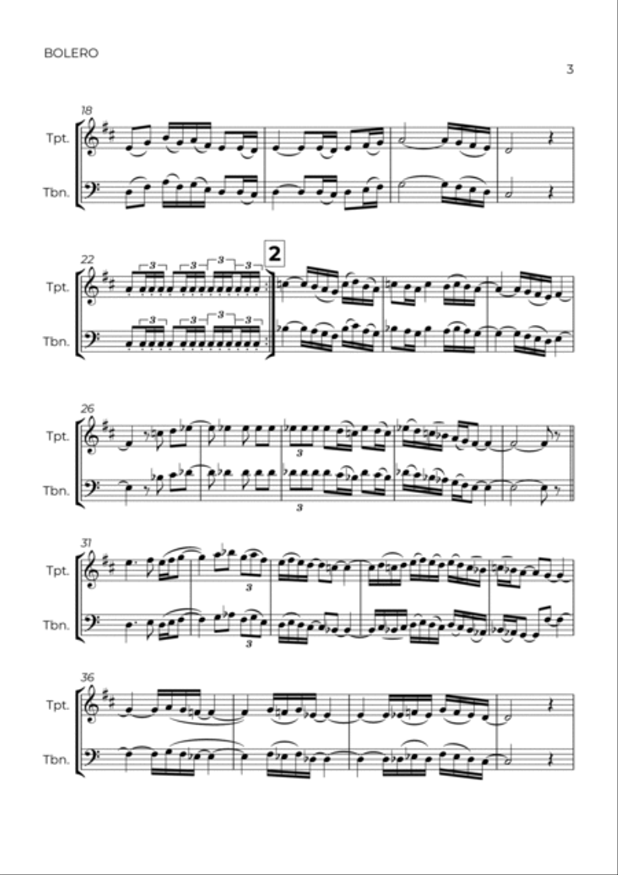 BOLERO - RAVEL - TRUMPET & TROMBONE Brass Duet scores gallery preview page 3