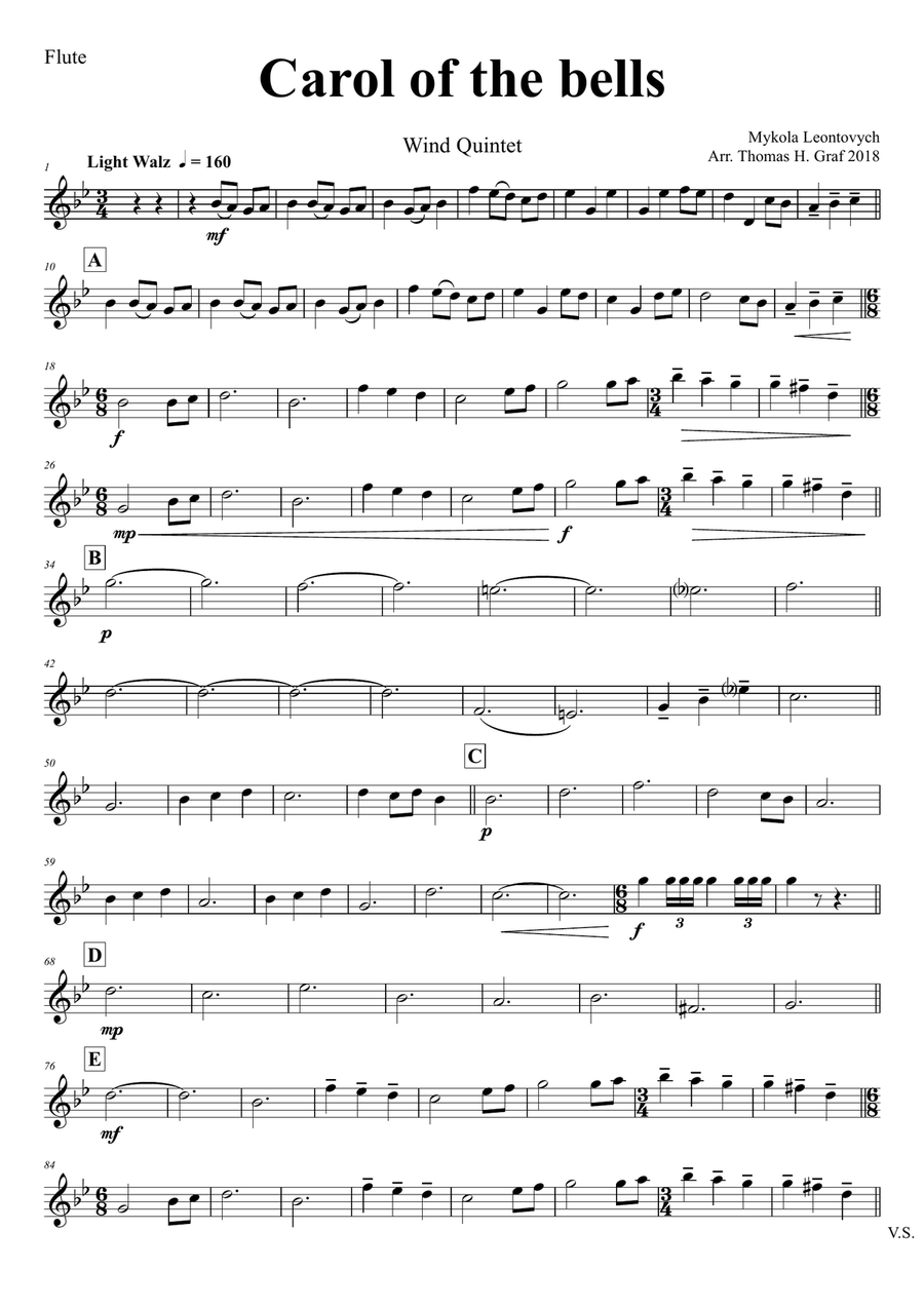 Carol of the Bells - Pentatonix style - Wind Quintet Woodwind Quintet scores gallery preview page 5