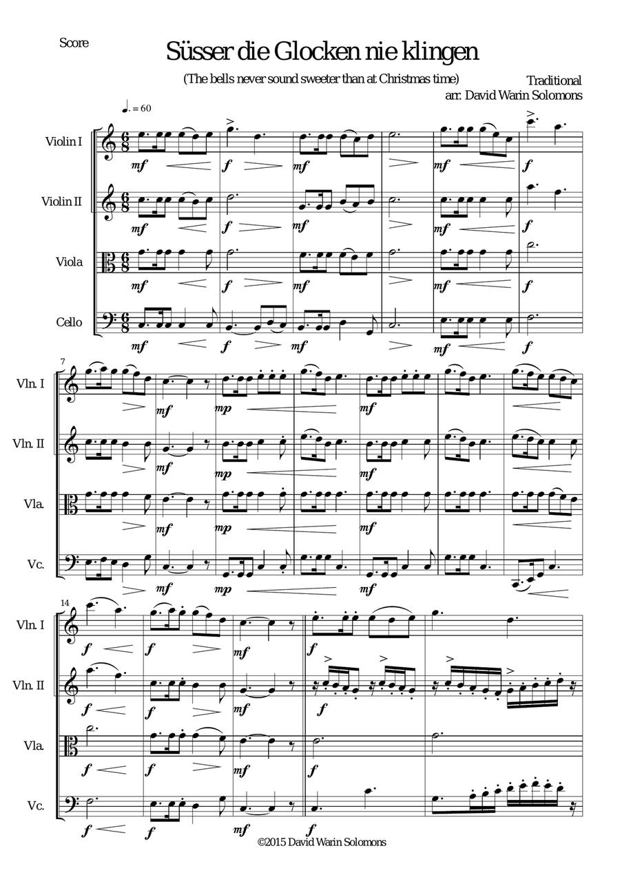 Süsser die Glocken (The bells never sound sweeter) for string quartet String Quartet scores gallery preview page 1