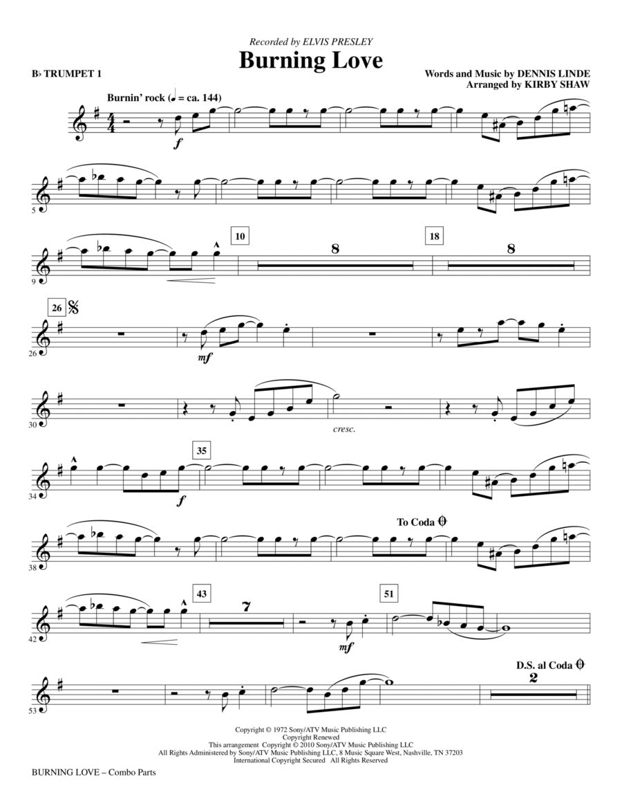 Burning Love (arr. Kirby Shaw) - Bb Trumpet 1