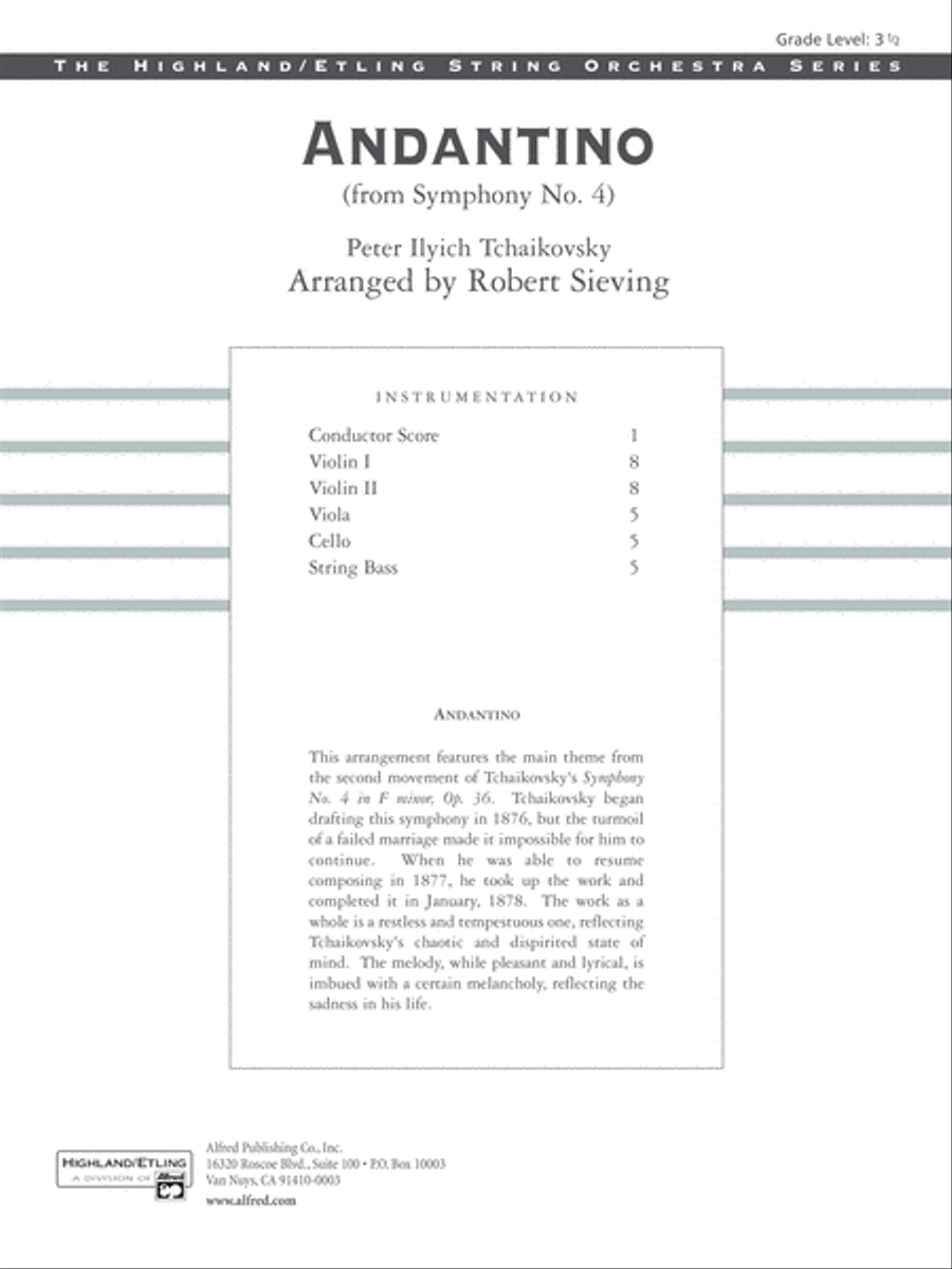 Andantino (from Symphony No. 4): Score String Orchestra scores gallery preview page 1