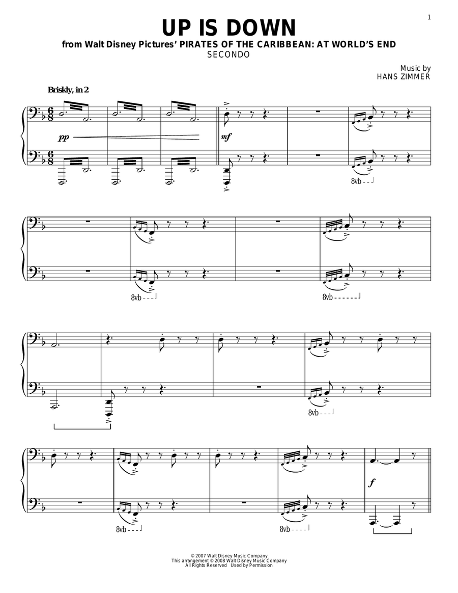 Up Is Down (from Pirates Of The Caribbean: At World's End) Piano Duet scores gallery preview page 1