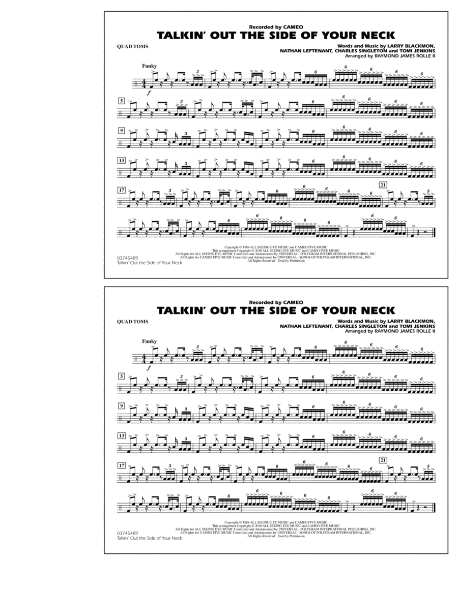 Talkin' Out The Side Of Your Neck - Quad Toms Marching Band scores gallery preview page 1