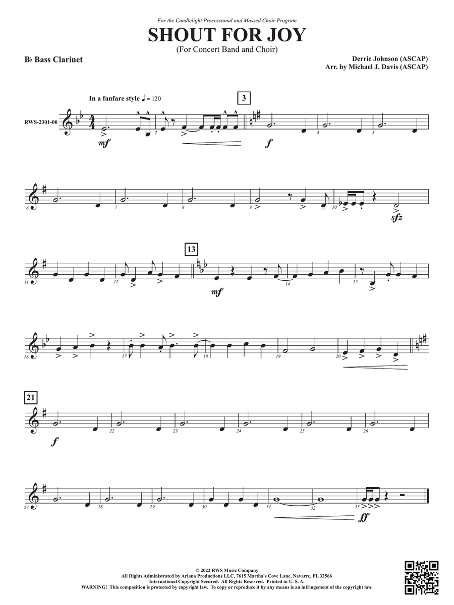Shout for Joy - For Concert Band and Choir: B-flat Bass Clarinet