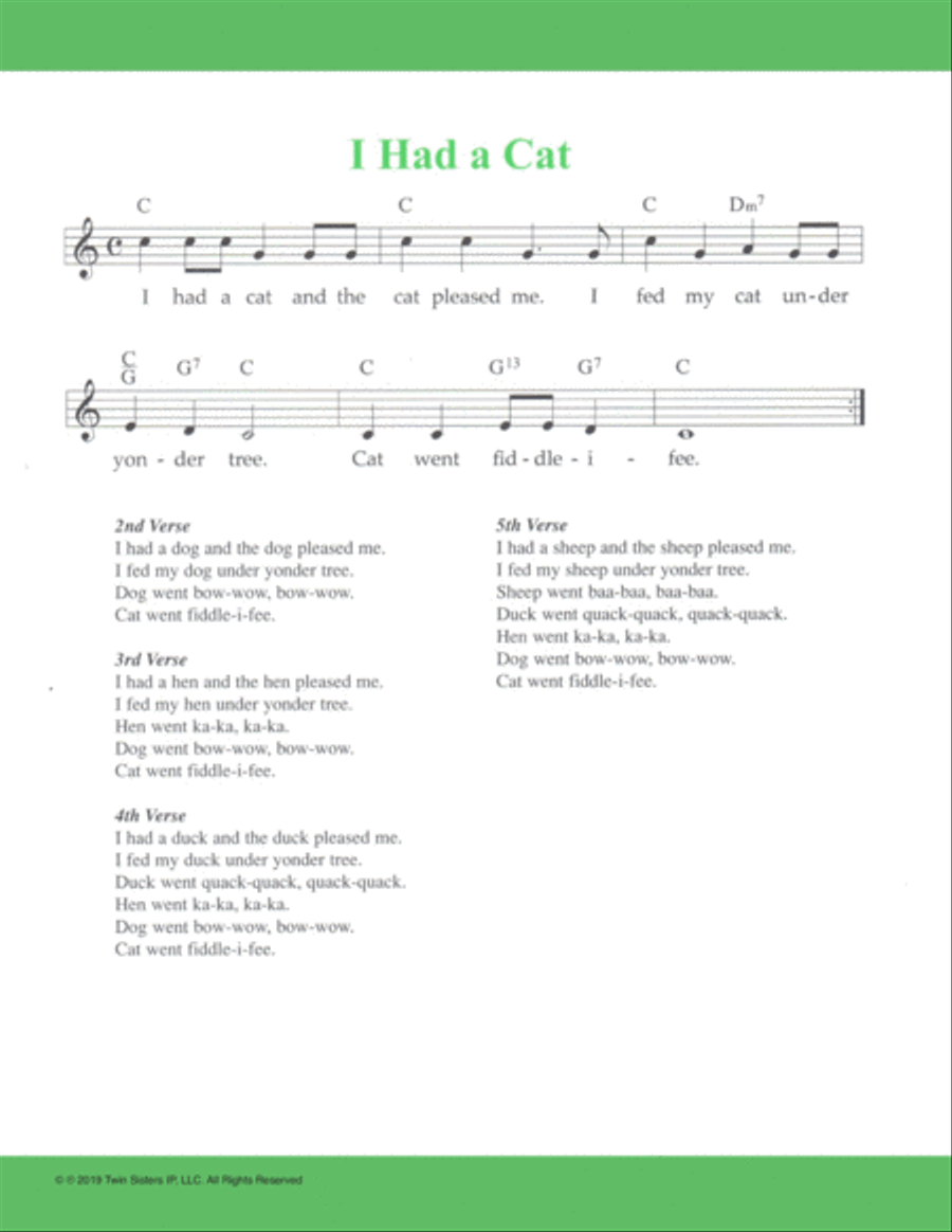 I Had a Cat Piano, Vocal, Guitar scores gallery preview page 1