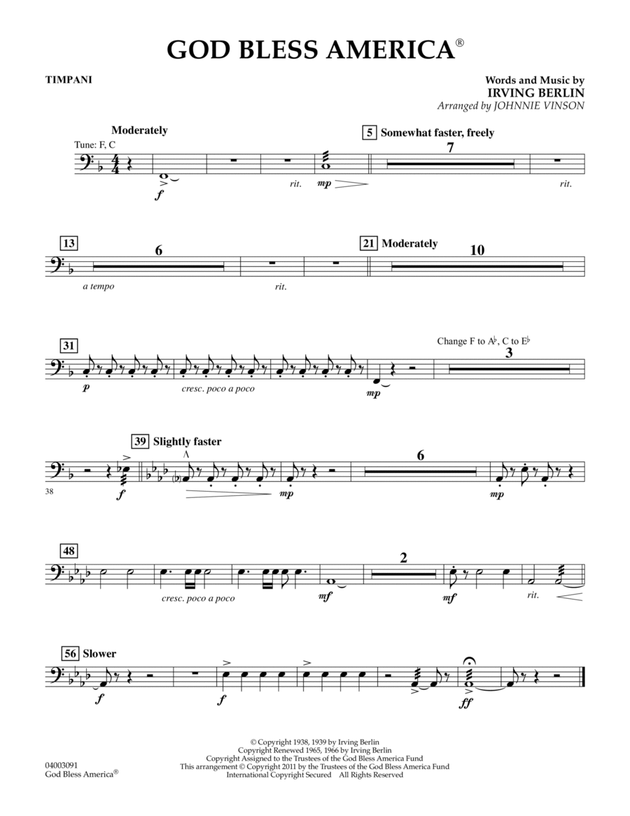 God Bless America - Timpani Concert Band scores gallery preview page 1