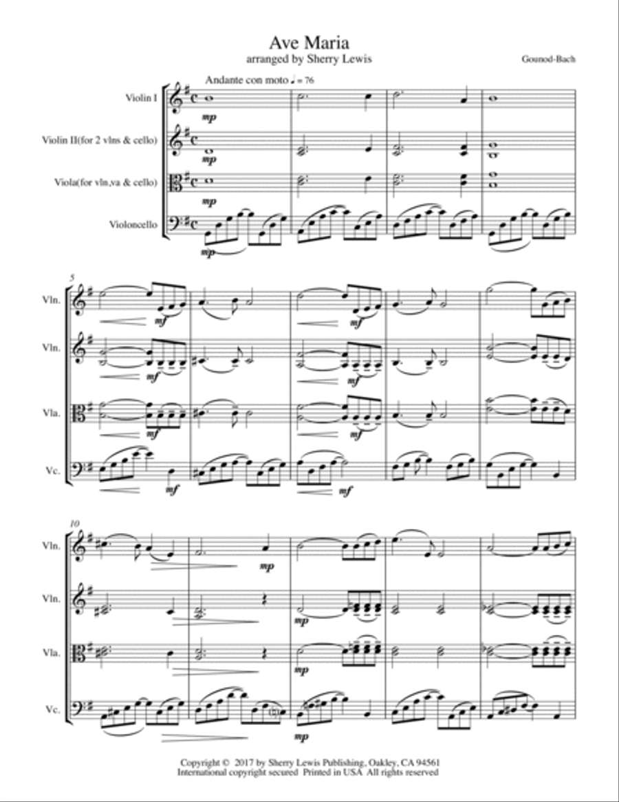 AVE MARIA - Bach-Gounod, String Trio, Intermediate Level for 2 violins and cello or violin, viola an String Trio scores gallery preview page 4