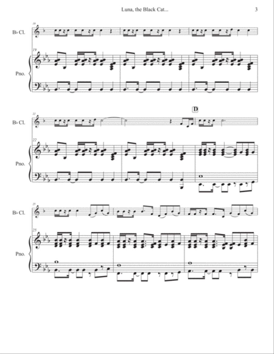 Luna, The Black Cat for Clarinet in Bb and Piano B-Flat Clarinet scores gallery preview page 4
