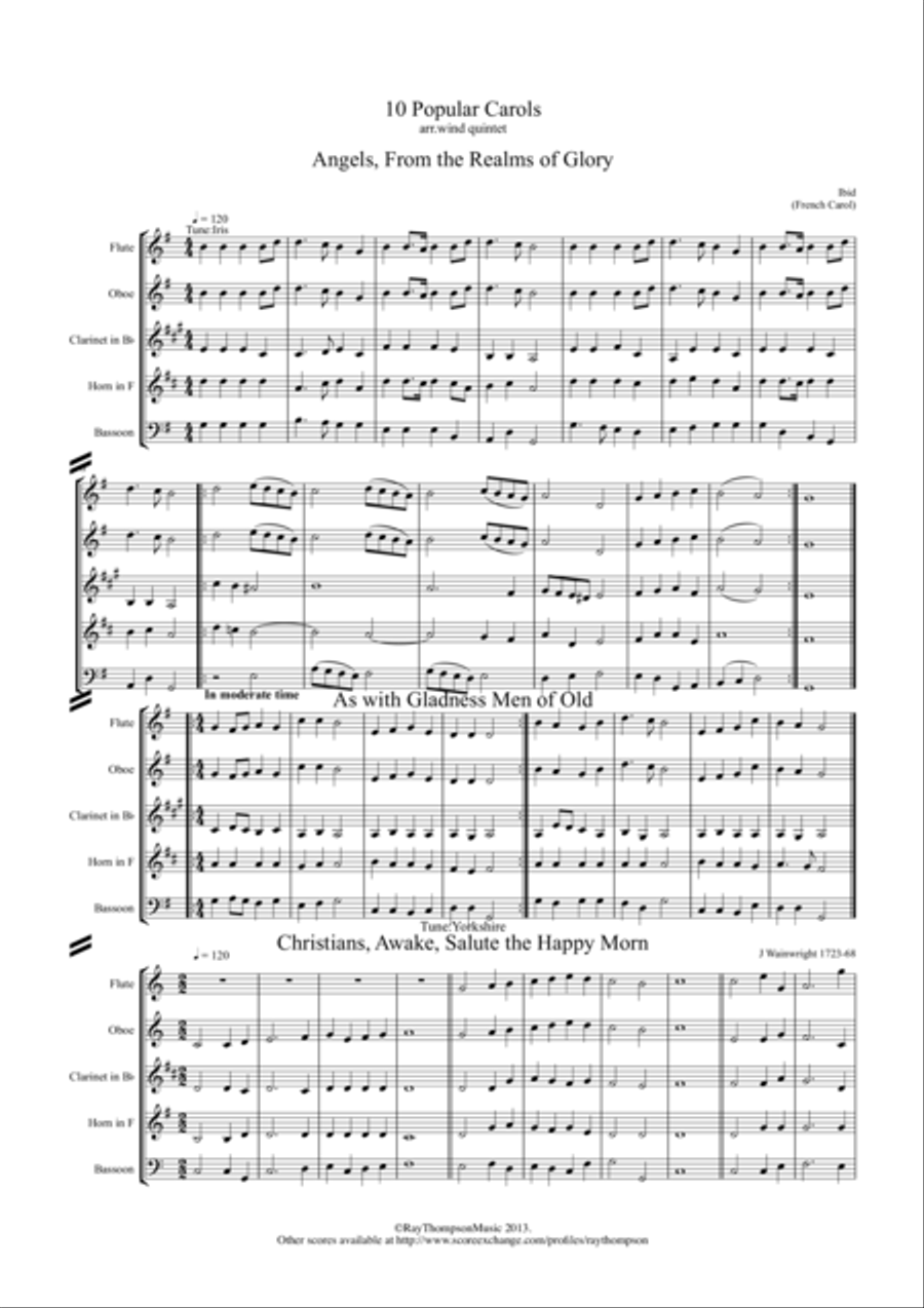 10 Popular Christmas Carols for wind quintet Woodwind Quintet scores gallery preview page 1