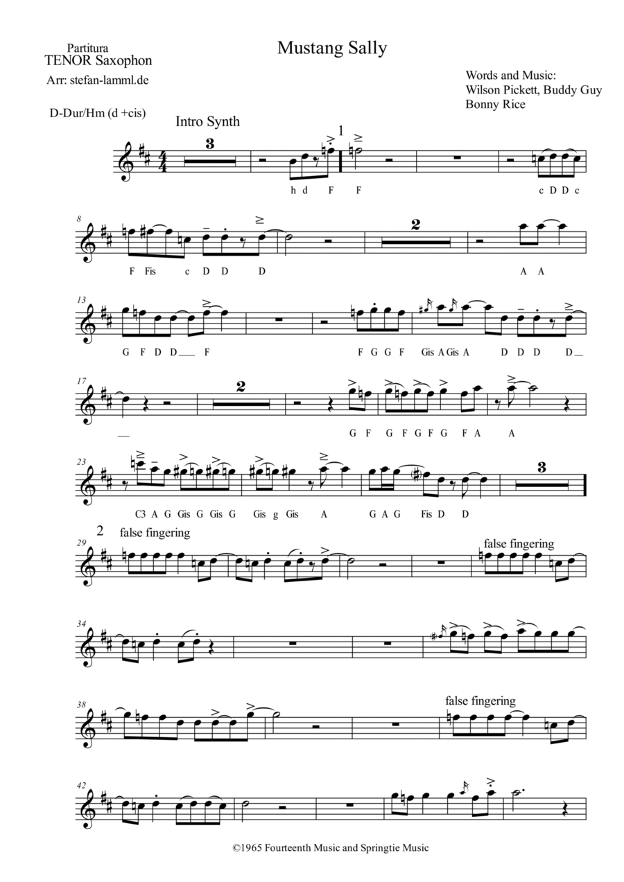 Mustang Sally Tenor Saxophone scores gallery preview page 1