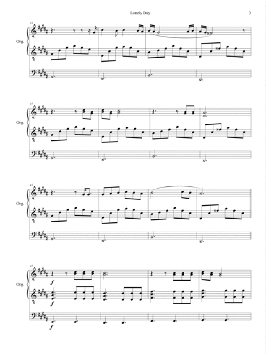 Lonely Day Organ Solo scores gallery preview page 4