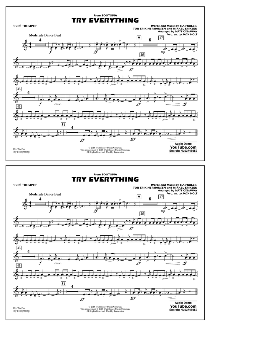 Try Everything (from Zootopia) - 3rd Bb Trumpet