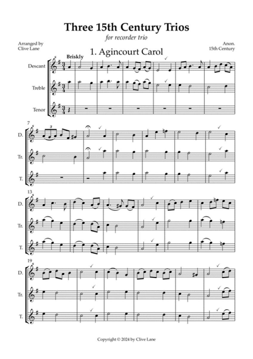 Three 15th Century Trios for recorder (descant/treble/tenor) image number null