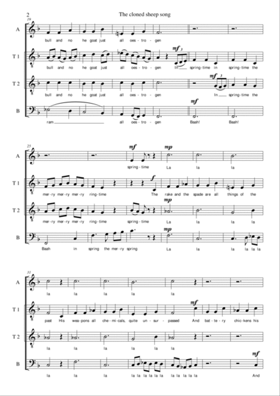 The Cloned sheep song for male voice choir (ATTB) 4-Part scores gallery preview page 2