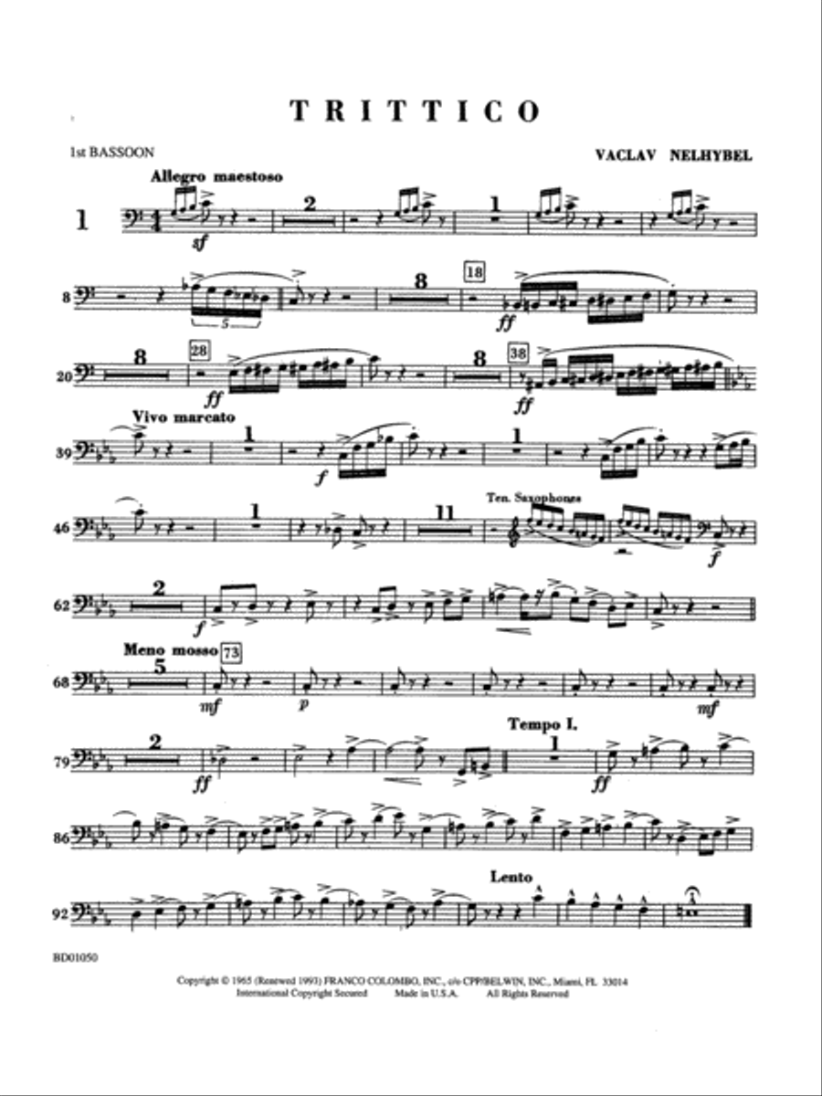 Trittico: Bassoon Concert Band scores gallery preview page 1