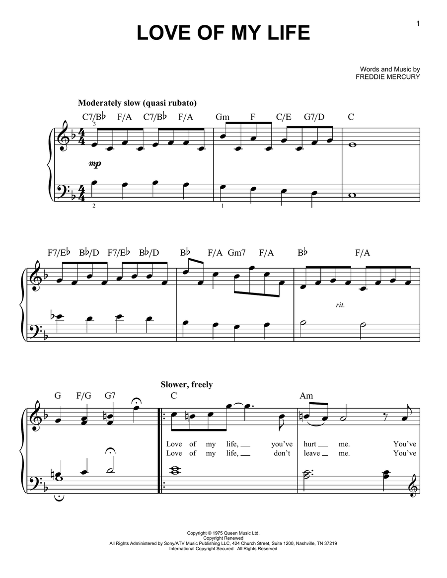 Love Of My Life Easy Piano scores gallery preview page 1
