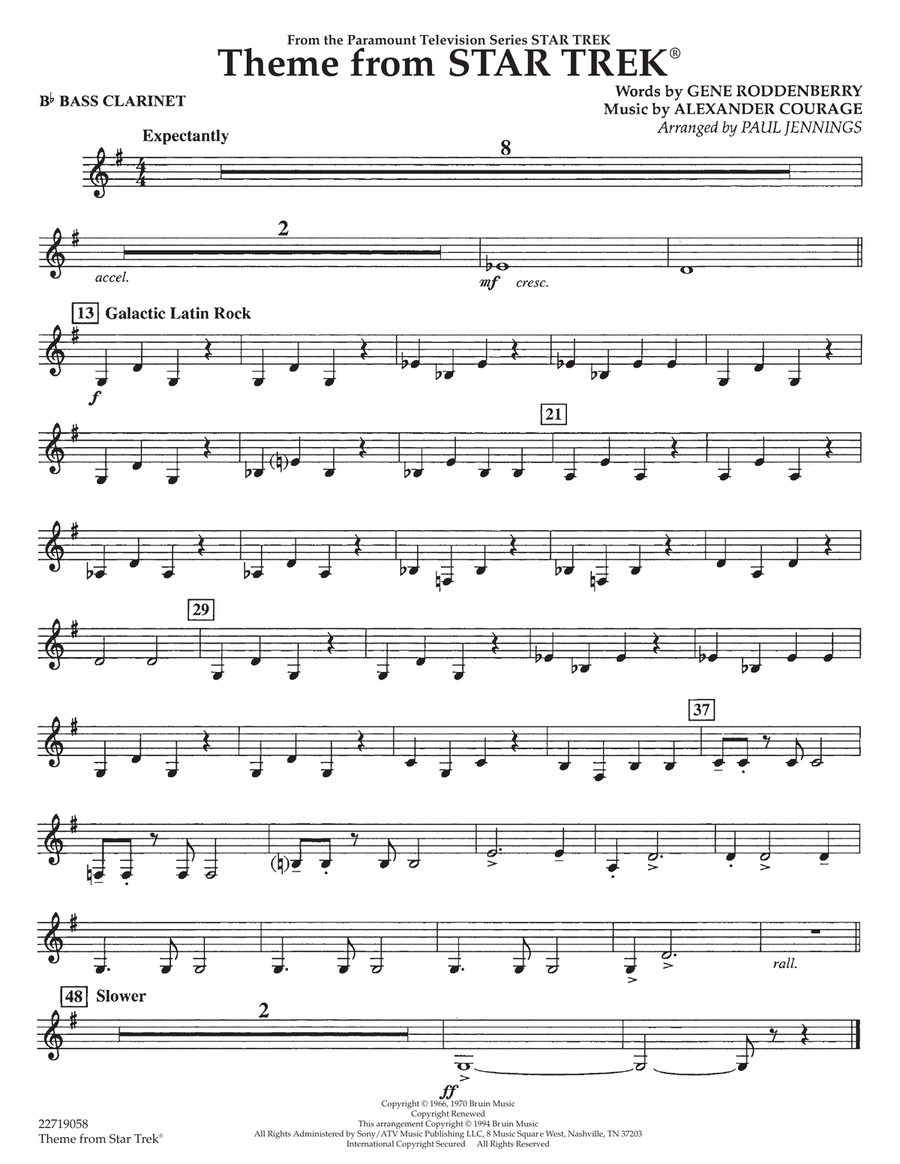 Theme from Star Trek (TV Series) - Bb Bass Clarinet Concert Band scores gallery preview page 1