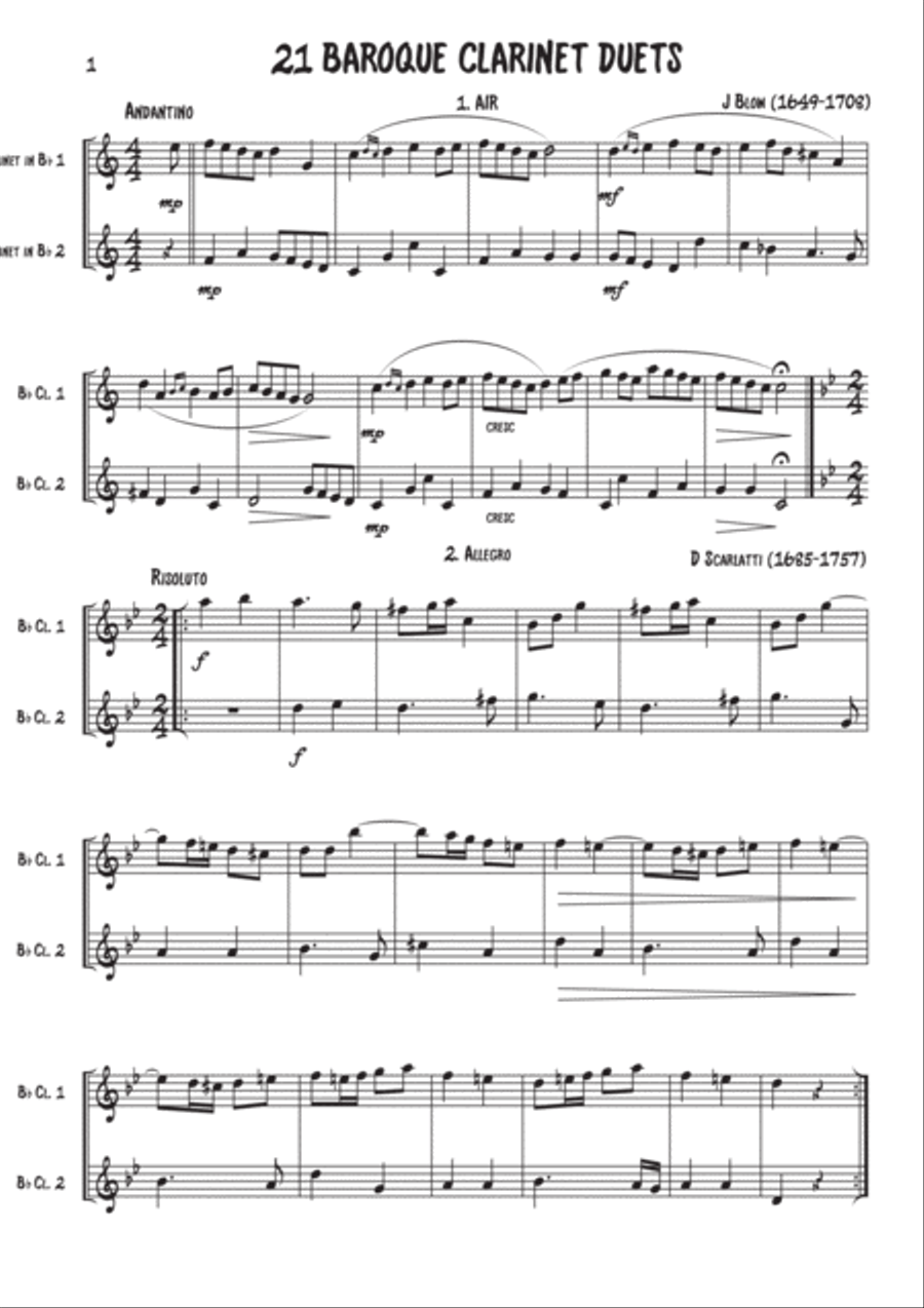 21 Baroque duets for 2 Clarinets Clarinet Duet scores gallery preview page 3