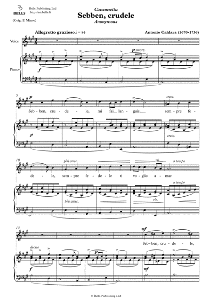 Sebben, crudele (F-sharp minor) Voice Solo scores gallery preview page 1
