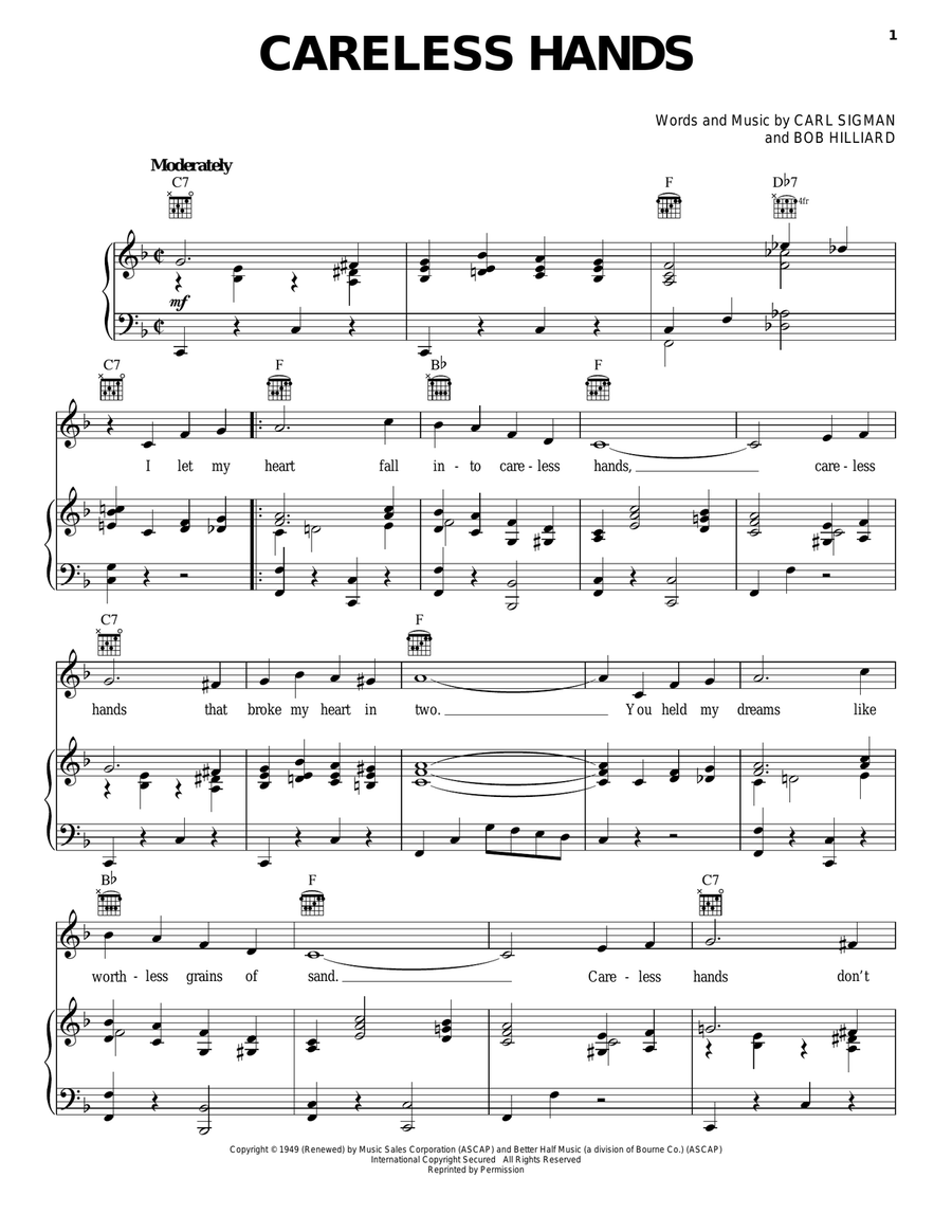Careless Hands Piano, Vocal, Guitar scores gallery preview page 1