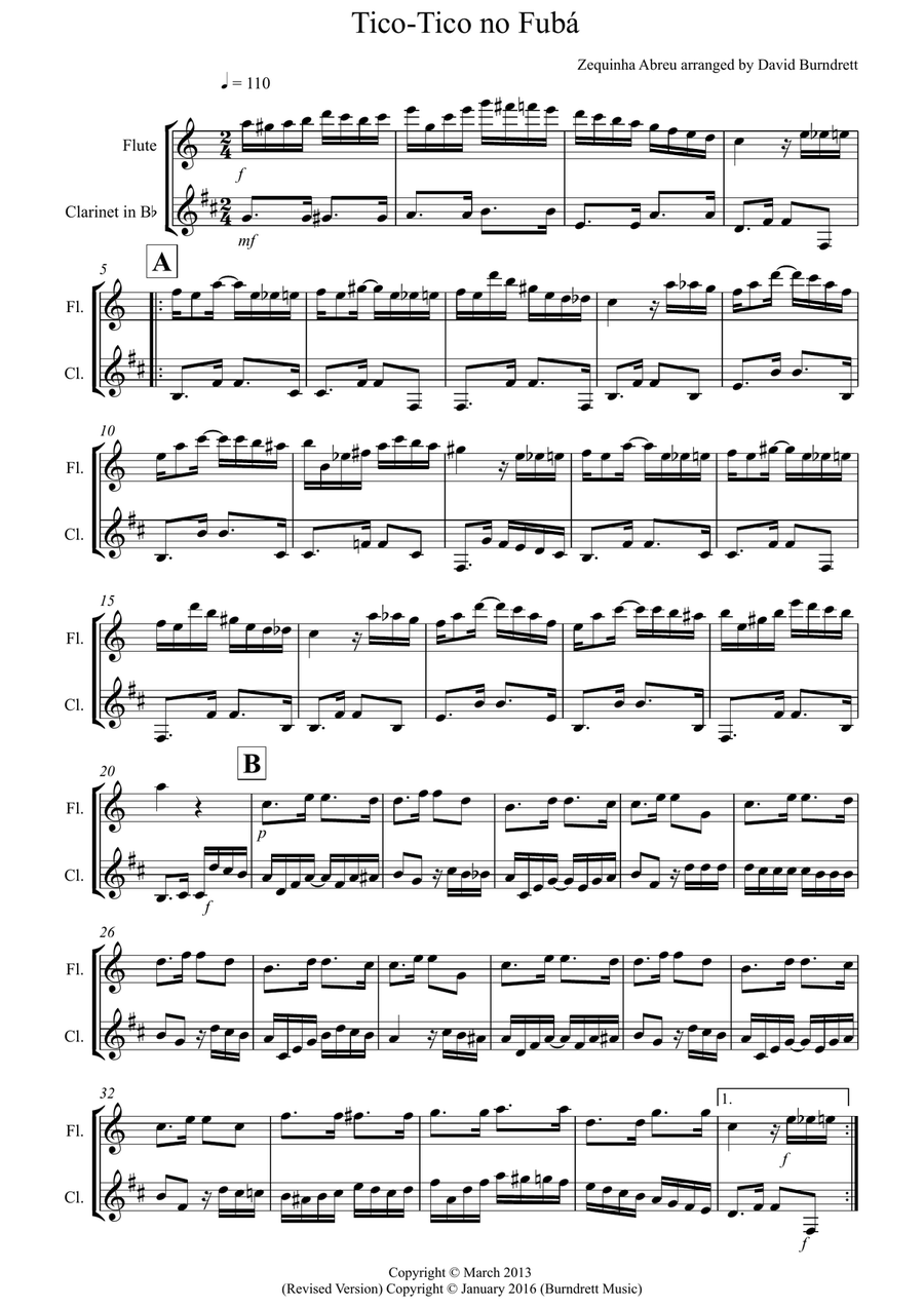Tico Tico for Flute and Clarinet Duet Woodwind Duet scores gallery preview page 1